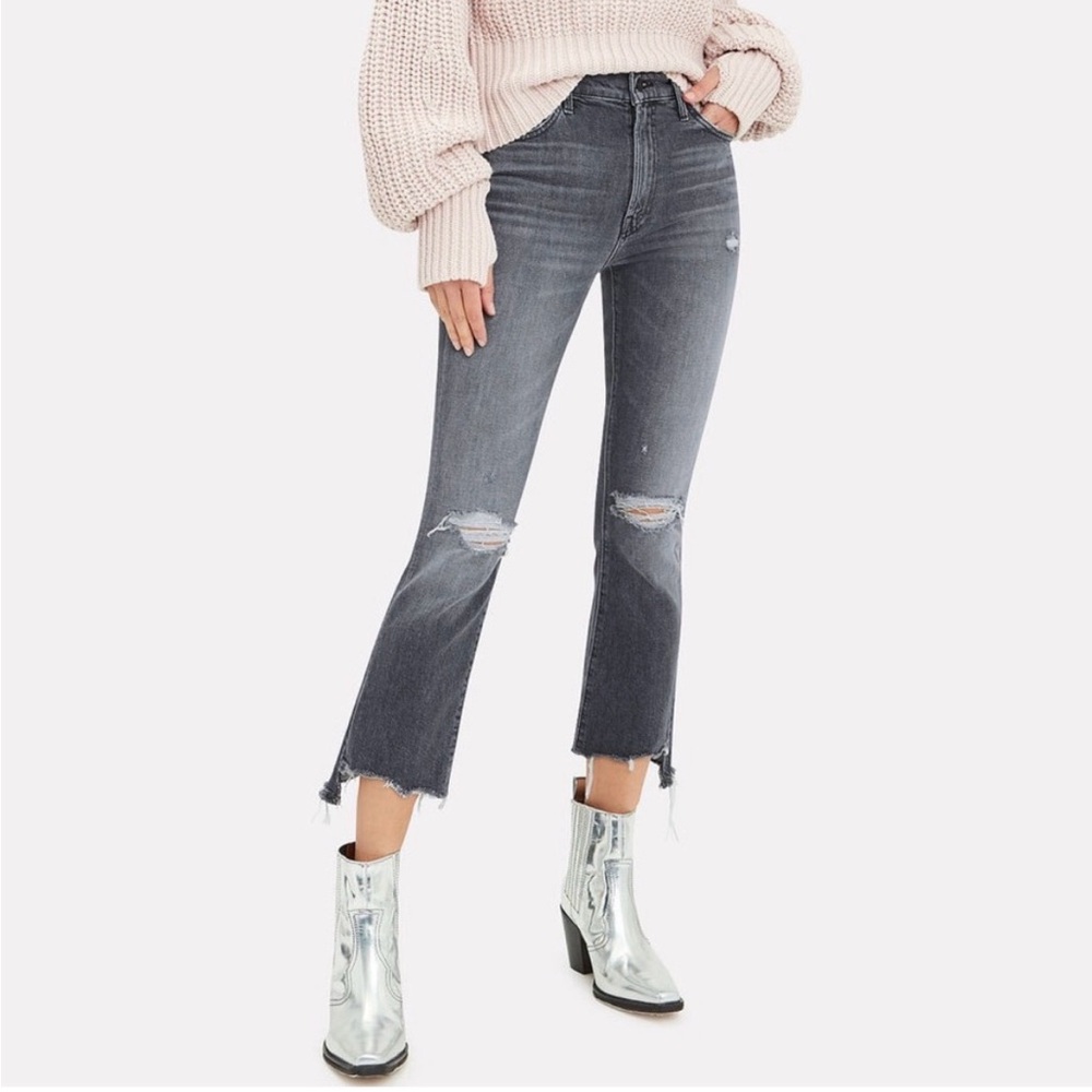 Mother Insider Crop Step Chew Black Pedal To The Metal Destroyed Jeans 29‎